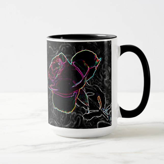 Rote und violette Neon Rose Verborgene Schale  Tasse (Rechts)
