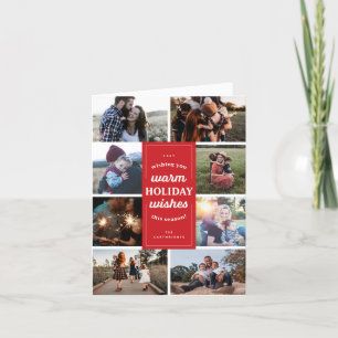Rote und Weiße Acht-Foto-Warm-Weihnachtswünsche Feiertagskarte