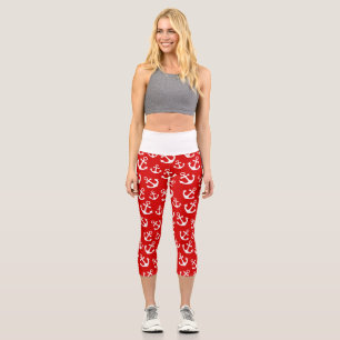 Rote und weiße Anker nautisches Muster Capri Leggings