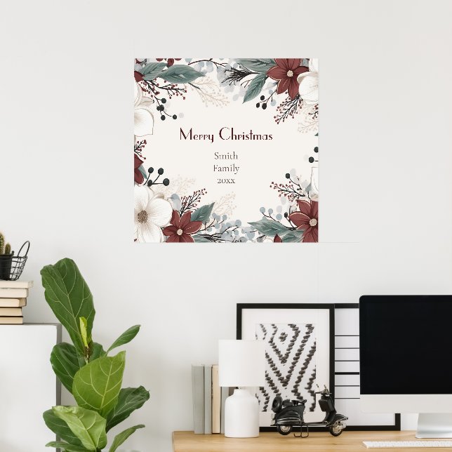 Rote und weiße Aquarellfarben Weihnachten Poster (Heimbüro)