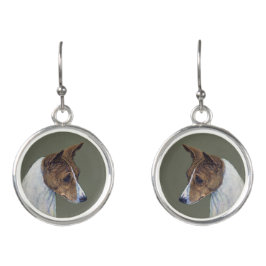 Rote und weiße Basenji Hound Art Ohrringe