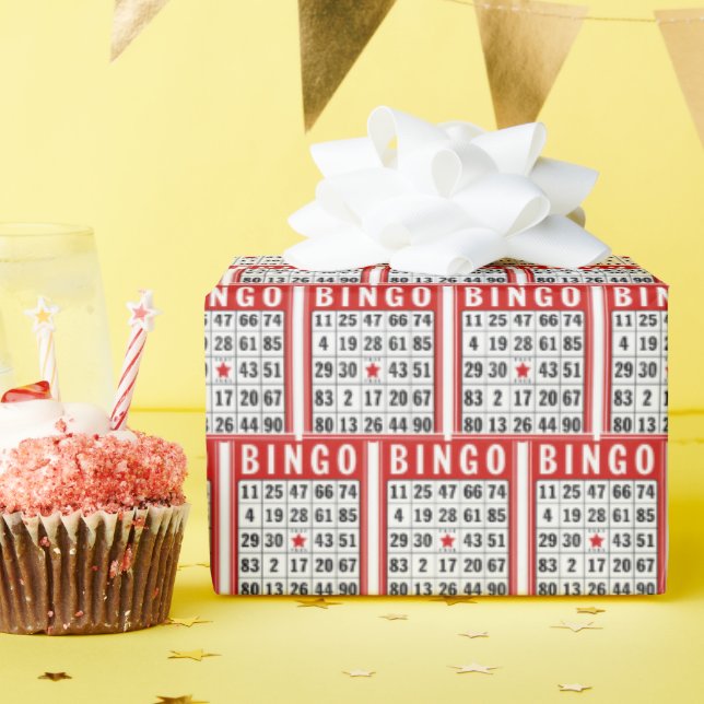 Rote und weiße Bingokarten Geschenkpapier (Geburtstagsparty)