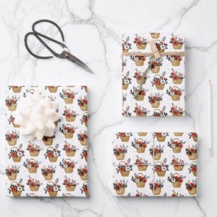 Rote und weiße Blume in Weißkörben Geschenkpapier Set