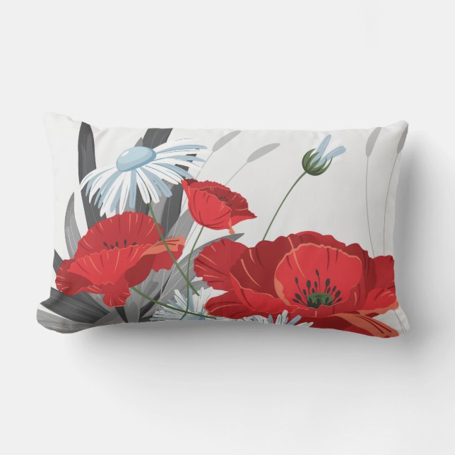 Rote und weiße Blume Kissen Für Draußen (Vorderseite)