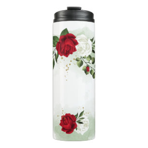Rote und weiße Blumen botanisch grün Thermosbecher