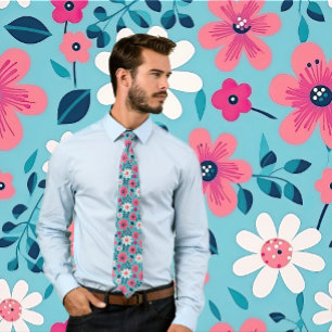 Rote und weiße Blumen-Design auf hellblau Krawatte