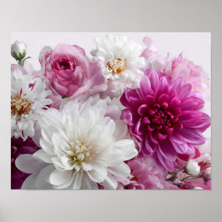 Rote und weiße Blumen-Wandkunst – Eleganter Blumen Poster