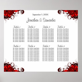 Rote und weiße Blüten 8 Hochzeitstische Sitzkarten Poster