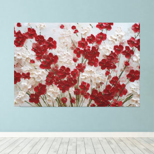 Rote und weiße Blüten mit grünen Stielen – Impasto Leinwanddruck