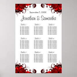 Rote und weiße Blütenblätter für 9 Hochzeitstische Poster