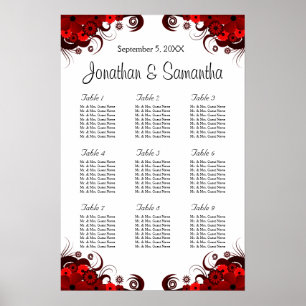 Rote und weiße Blütenblätter für 9 Hochzeitstische Poster