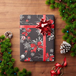 Rote und weiße Bogen Ornamente Schneeflocken auf  Geschenkpapier