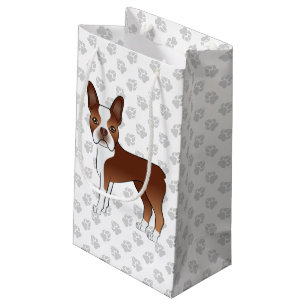 Rote und weiße Boston Terrier Cartoon Dog & Paws Kleine Geschenktüte