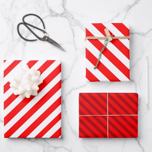 Rote und weiße Candy Stripes Geschenkpapier Set (Vorderseite)