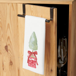 Rote und weiße Chinoiserie Topiary Holiday Geschirrtuch