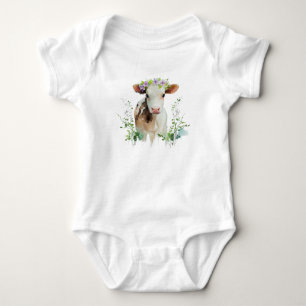 Rote und weiße Färse (Kuh) mit Blumen Baby Strampler