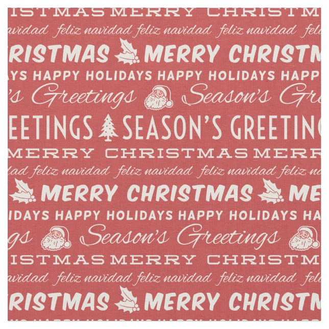 Rote und weiße frohe Weihnachts Retro Typografie Stoff (Nahaufnahme)