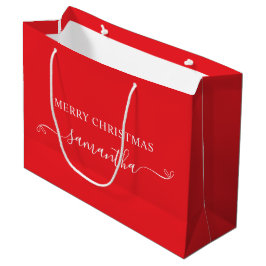 Rote und weiße frohe Weihnachtsbäume Unterschrift  Große Geschenktüte