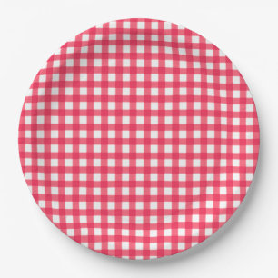 Rote und weiße Gingham Checkerboard Pappteller