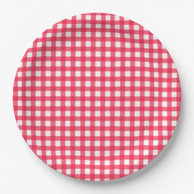 Rote und weiße Gingham Checkerboard Pappteller (Vorderseite)