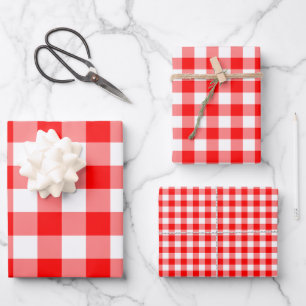 Rote und weiße Gingham-Karo verschiedener Größen Geschenkpapier Set