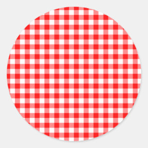 Rote und weiße Gingham-Karos Runder Aufkleber