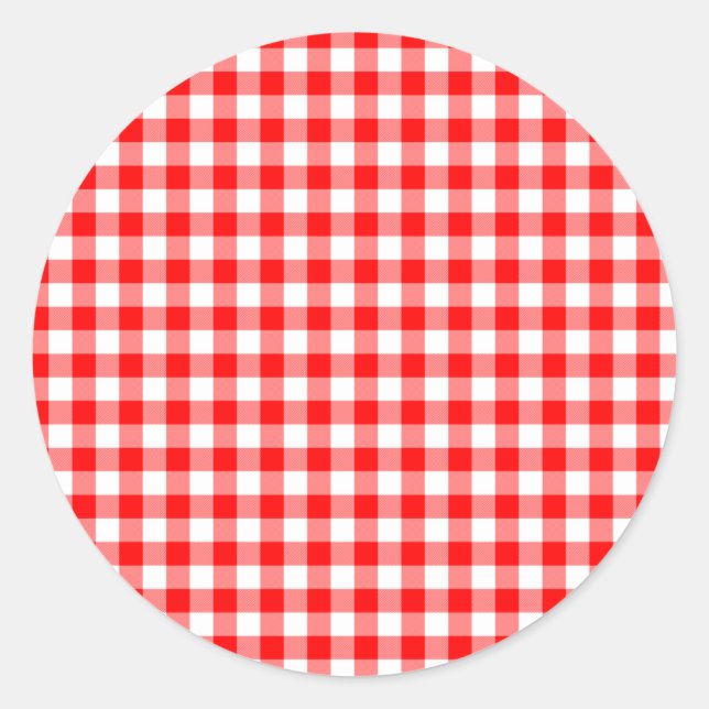 Rote und weiße Gingham-Karos Runder Aufkleber (Vorderseite)