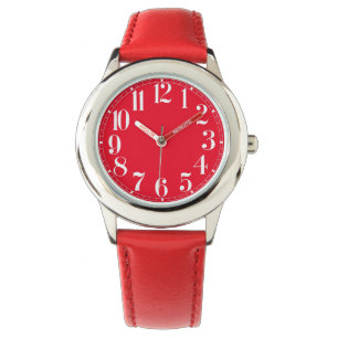 Rote und weiße, große Kinder beobachten Armbanduhr