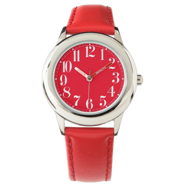 Rote und weiße, große Kinder beobachten Armbanduhr (Vorderseite)