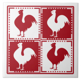 Rote und weiße Hahn-Huhn-Liebhaber Fliese