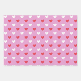 Rote und weiße Herzen auf Rosa Geschenkpapier Set