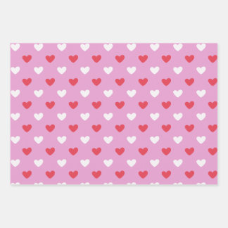 Rote und weiße Herzen auf Rosa Geschenkpapier Set