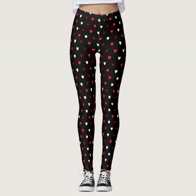 Rote und weiße Herzen auf schwarz Leggings (Vorderseite)