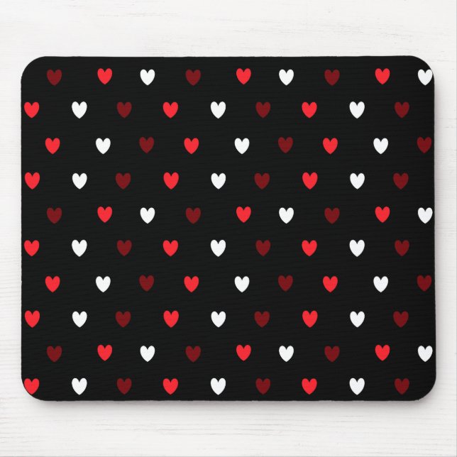 Rote und weiße Herzen auf schwarz Mousepad (Vorne)