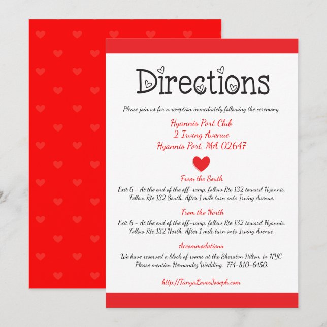 Rote und weiße Herzen / Details Hochzeiten Einladung (Vorne/Hinten)