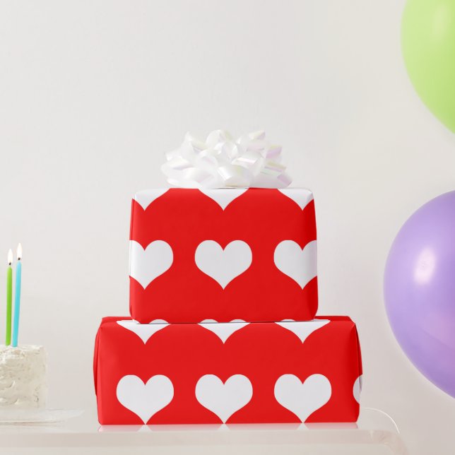 Rote und weiße Herzen einfach Geschenkpapier (Partygeschenke)