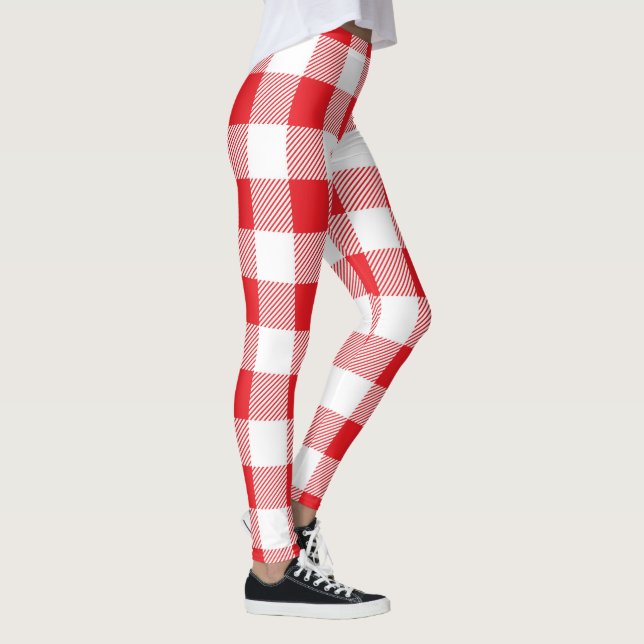 Rote und weiße karierte Leggings für Frauen (Rechts)
