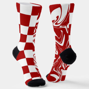Rote und weiße Karos und Wirbel Socken