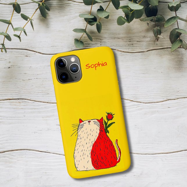 Rote und weiße Katze mit Blume Case-Mate iPhone Hülle (Von Creator hochgeladen)