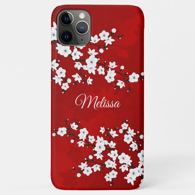 Rote und weiße Kirschblossom Blumenmonogramm Case-Mate iPhone Hülle (Rückseite)