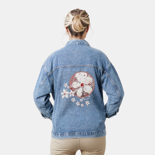 Rote und weiße Kirschblüte Sakura Jeansjacke (Modell)