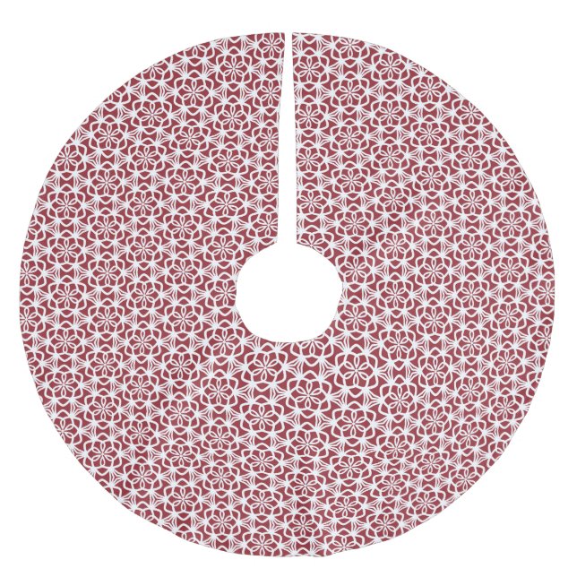Rote und weiße Lacy Schneeflocken Baumrock Polyester Weihnachtsbaumdecke (Vorderseite)