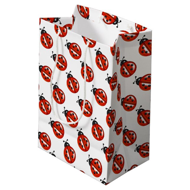 Rote und weiße Ladybugs Geschenktasche Mittlere Geschenktüte (Rückseite Schrägansicht)
