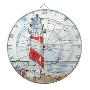 Rote und weiße Leuchtturm-Szene Dartscheibe
