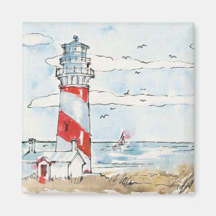 Rote und weiße Leuchtturm-Szene Magnet