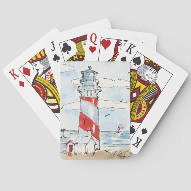 Rote und weiße Leuchtturm-Szene Spielkarten (Rückseite)