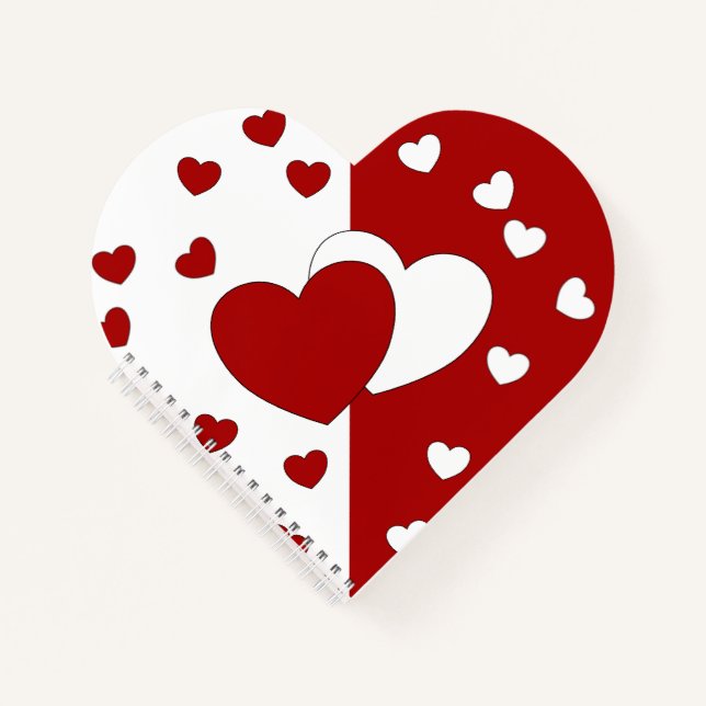 Rote und weiße Liebe Herz geformt Notizbuch (Vorderseite)