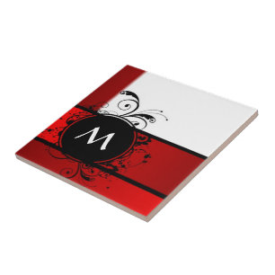 Rote und weiße Monogramm Fliese
