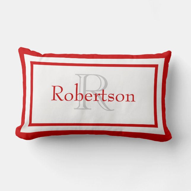 Rote und weiße Monogramm Name Keepake Pilze Lendenkissen (Vorderseite)