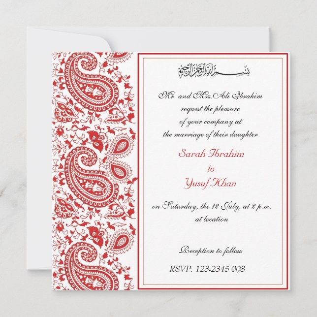 Rote und weiße moslemische Hochzeit Einladung (Vorderseite)